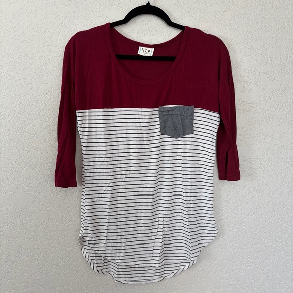 h.i.p. Tops - H.I.P Women's Size Small Red White Striped Pocket Scoop Neckline Tee Shirt